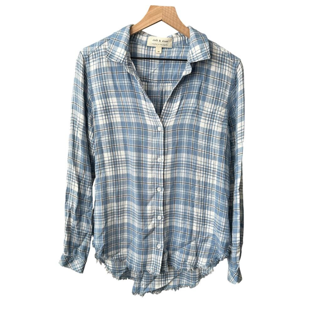Cloth & Stone Blue Flannel Raw Hem Button Down Medium